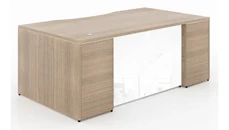 Stand-Alone Double Pedestal Desks Corp Design 72in x 42in Double Pedestal Bow Front Desk with Glass Modesty Panel