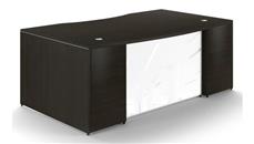 Stand-Alone Double Pedestal Desks Corp Design 72in x 42in Double Pedestal Bow Front Desk with Glass Modesty Panel