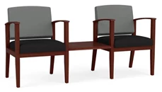 Lobby & Guest Chairs - Wood Lesro 2 Chairs with Connecting Center Table, Upholstered Seat, Upholstered Back