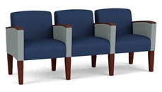 Lobby & Guest Chairs - Wood Lesro 3 Seats with Center Arms, Upholstered Seat, Back and Arms