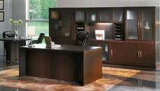 Office Suites Mayline Executive Suite with Cabinet Wall and Meeting Table