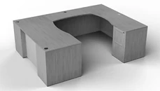 U Shaped Single Pedestal Desks NDI Office Furniture 71in x 102in Single FF U-Desk w/ Curve User Side and Glass Modesty