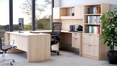 U Shaped Desks with Hutch NDI Office Furniture 71in x 97in U-Shape Double Pedestal Desk w/ 20"d Bridge (Includes 2 Drawer Lateral File with Bookcase Hutch)