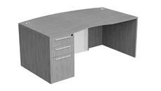 Stand-Alone Single Pedestal Desks NDI Office Furniture 71in x 36in Bow Front Single BBF Desk w/ Curve User Side and Glass Modesty