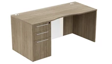 Stand-Alone Single Pedestal Desks NDI Office Furniture 66in x 30in Single BBF Desk w/ Curve User Side and Glass Modesty