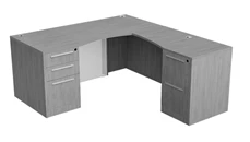 L Shaped Double Pedestal Desks NDI Office Furniture 66in x 72in Double Ped L-Desk w/ Curve User Side and Glass Modesty