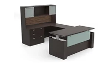 Standing Desks - Electronically Adjustable PBD Furniture U Shaped Standing Desk with Hutch