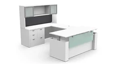 Standing Desks - Electronically Adjustable PBD Furniture U Shaped Standing Desk with Hutch
