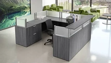 Reception Desks - U Shaped PBD Furniture U-Shaped Two Person Work Station with Reception Transaction Top