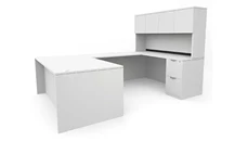 U Shaped Desks with Hutch PBD Furniture 72in x 107in Double Pedestal U-Desk with 4 Door Hutch