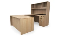 U Shaped Desks with Hutch PBD Furniture 66in x 89in Double Pedestal U-Desk with Open Hutch