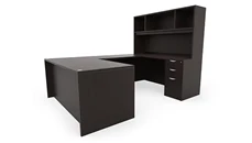 U Shaped Desks with Hutch PBD Furniture 60in x 96in Double Pedestal U-Desk with Open Hutch 