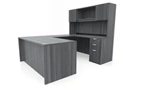 U Shaped Desks with Hutch PBD Furniture 72in x 89in Double Pedestal U-Desk with Door Hutch