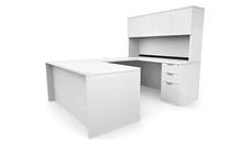 U Shaped Desks with Hutch PBD Furniture 66in x 89in Double Pedestal U-Desk with 4 Door Hutch 