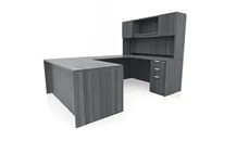 U Shaped Desks with Hutch PBD Furniture 60in x 96in Double Pedestal U-Desk with Door Hutch