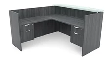 Reception Desks - L Shaped PBD Furniture 72in x 72in L-Shaped Reception Desk Double Hanging Pedestal with Glass Transaction Counter