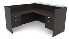 Reception Desks - L Shaped PBD Furniture 72in x 72in L-Shaped Reception Desk Double Hanging Pedestal with Glass Transaction Counter