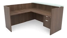 Reception Desks - L Shaped PBD Furniture 72in x 72in L-Shaped Reception Desk Single Hanging Pedestal with Glass Transaction Counter