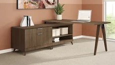 L Shaped Single Pedestal Desks PBD Furniture 66in x 72in Wood A-Leg Low Cabinet L-Desk