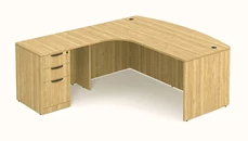 L Shaped Single Pedestal Desks PBD Furniture 71in x 83in Single Box/Box/File Pedestal, Bow Front L-Desk with Corner Extension