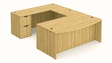 U Shaped Single Pedestal Desks PBD Furniture 66in x 107in Single FF Pedestal, Bow Front U-Desk