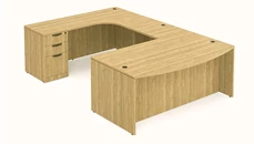 U Shaped Double Pedestal Desks PBD Furniture 66in x 107in Bow Front U-Desk with Back Extended Credenza and Double Pedestals