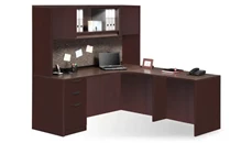 L Shaped Desks with Hutch PBD Furniture 71in x 66in Curve Corner Slim Single BBF Ped L-Desk - 2 Dr Wood Hutch