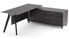 L Shaped Single Pedestal Desks PBD Furniture 82in x 63in L-Shaped Desk with Sliding Door and Drawer Storage