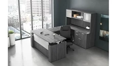 Standing Desks - Electronically Adjustable PBD Furniture U Shaped Standing Desk with Hutch