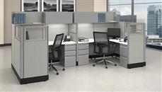 Cubicles WFB Designs 53in H 2-Person Cubicle with Glass and Fabric Panels and Overheads - Unpowered