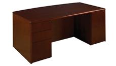 Wood Veneer Desks WFB Designs 72in x 39in Double Pedestal Bow Front Wood Veneer Desk