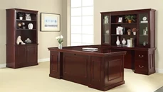 Wood Veneer Desks WFB Designs 72in x 108in Double Pedestal Wood Veneer U-Desk with Storage Hutch Suite
