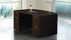 Stand-Alone Double Pedestal Desks WFB Designs 72in x 41in Bow Front Double Pedestal Desk