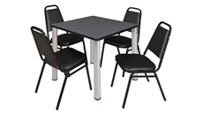 Cafeteria Tables Regency Furniture 30in Square Breakroom Table- Gray/ Chrome & 4 Restaurant Stack Chairs- Black