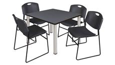 Cafeteria Tables Regency Furniture 36in Square Breakroom Table- Gray/ Chrome & 4 Zeng Stack Chairs
