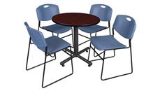 Cafeteria Tables Regency Furniture 30in Round Breakroom Table- Mahogany & 4 Zeng Stack Chairs