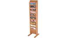 Literature Organizers Wooden Mallet 10 Pocket Oak Magazine Floor Rack