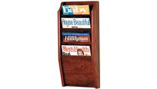 Literature Organizers Wooden Mallet 4 Pocket Oak Magazine Wall Rack