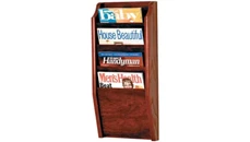 Literature Organizers Wooden Mallet 4 Pocket Oak Magazine Wall Rack