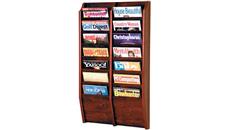 Literature Organizers Wooden Mallet 14 Pocket Oak Magazine Wall Rack