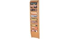 Literature Organizers Wooden Mallet 10 Pocket Oak Magazine Wall Rack