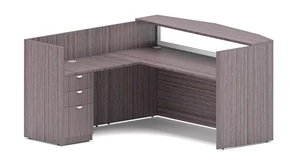Reception Desks - L Shaped WFB Designs Frosted Glass and Laminate Reception L-Desk with Box/Box/File Pedestal