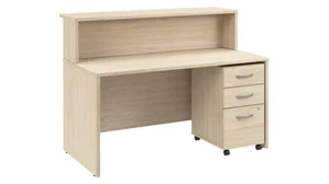 Reception Stand-Alone Desk Bush 60in W x 30in D Reception Desk with Shelf and Mobile File Cabinet