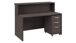 Reception Stand-Alone Desk Bush 60in W x 30in D Reception Desk with Shelf and Mobile File Cabinet