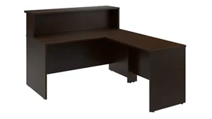 Reception Stand-Alone Desk Bush 60in W x 72in D L-Shaped Reception Desk with Shelf