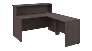Reception Stand-Alone Desk Bush Furnishings 60in W x 72in D L-Shaped Reception Desk with Shelf