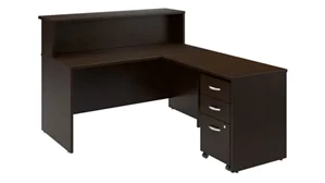 Reception Stand-Alone Desk Bush 60in W x 72in D L-Shaped Reception Desk with Shelf and Mobile File Cabinet