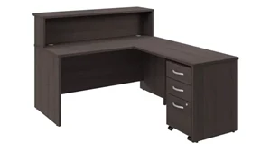 Reception Stand-Alone Desk Bush Furnishings 60in W x 72in D L-Shaped Reception Desk with Shelf and Mobile File Cabinet