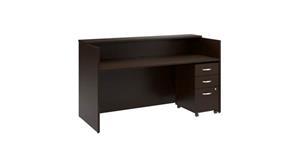 Reception Stand-Alone Desk Bush Furniture 72in W x 30in D Reception Desk with Shelf and Mobile File Cabinet