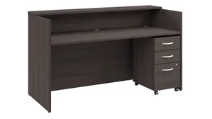 Reception Stand-Alone Desk Bush 72in W x 30in D Reception Desk with Shelf and Mobile File Cabinet